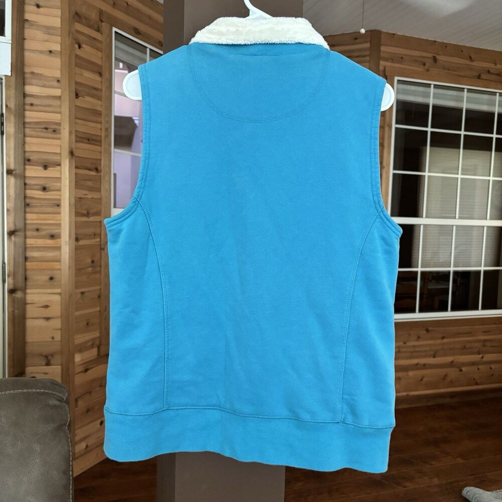 L.L.Bean Vest Women M Sherpa Lined Turquoise Blue Soft Fleece Outdoors Spring - Picture 6 of 8